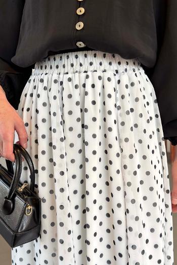 Lamelif Puantiye Desenli Şifon Etek Beyaz