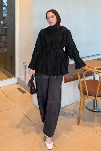 Lamelif Roba Detaylı Gömlek Siyah