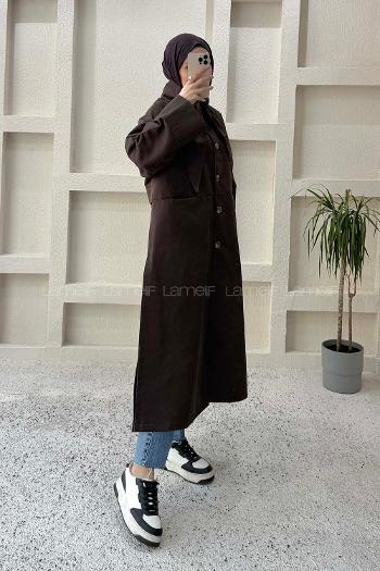Lamelif Şal Yaka Trençkot Acı Kahve