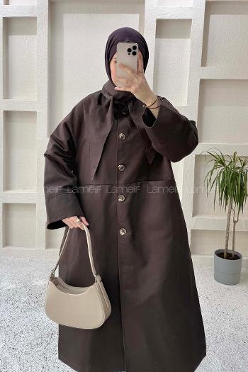 Lamelif Şal Yaka Trençkot Acı Kahve