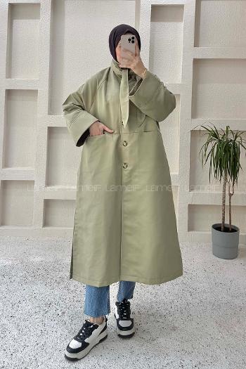 Lamelif Şal Yaka Trençkot Çağla Yeşili