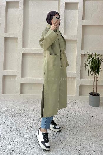 Lamelif Şal Yaka Trençkot Çağla Yeşili