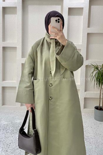 Lamelif Şal Yaka Trençkot Çağla Yeşili