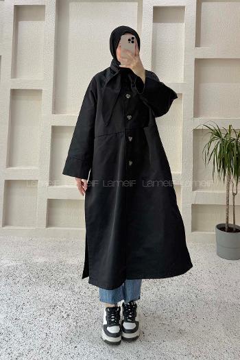Lamelif Şal Yaka Trençkot Siyah
