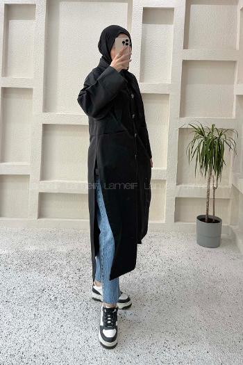 Lamelif Şal Yaka Trençkot Siyah
