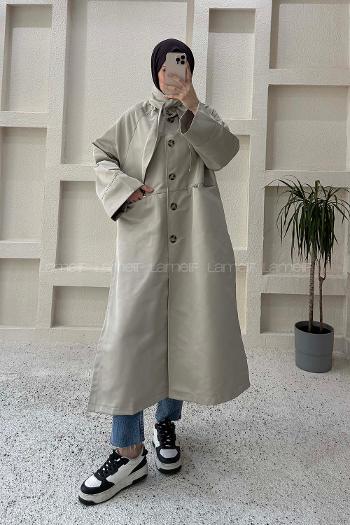 Lamelif Şal Yaka Trençkot Taş Rengi