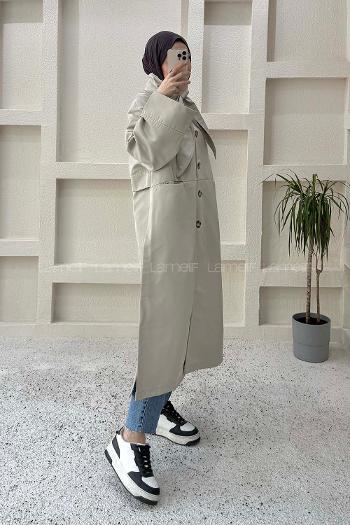 Lamelif Şal Yaka Trençkot Taş Rengi