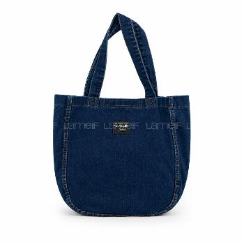 Lamelif Yıkamalı Kot Arma Detaylı Denim Koyu Mavi Çanta[Kot Totebag]