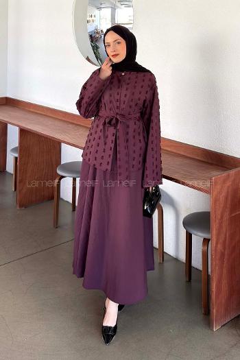 Lamelif Jakarlı Püskül Detaylı İkili Takım Mürdüm