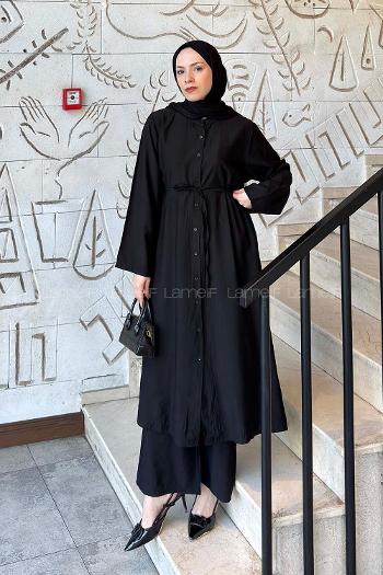 Lamelif Bağlama Detaylı Tunik-Pantolon Takım Siyah