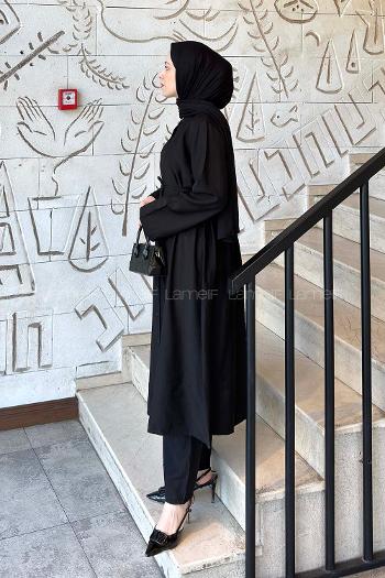 Lamelif Bağlama Detaylı Tunik-Pantolon Takım Siyah
