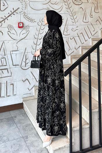 Lamelif Katleya Model İşlemeli Elbise Siyah