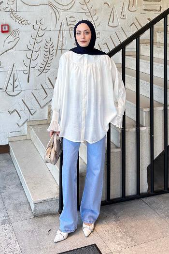 Ecru Shirt Collar Long Arm Viscose Fabric Shirt