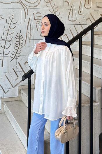 Ecru Shirt Collar Long Arm Viscose Fabric Shirt