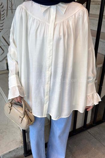 Ecru Shirt Collar Long Arm Viscose Fabric Shirt