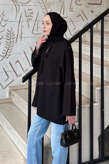 Black Mandarin Collar Long Arm Linen Shirt