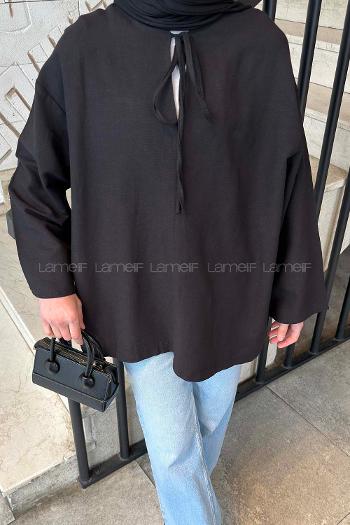 Black Mandarin Collar Long Arm Linen Shirt