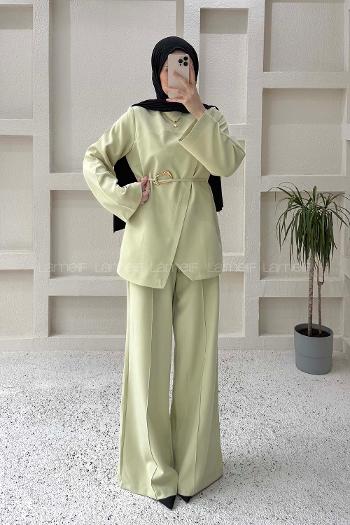 Mint Green Neckband Long Arm Elastan Polyester Regular Trousers Comfortable Suit