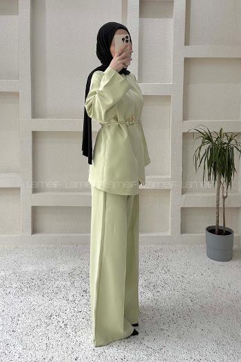 Mint Green Neckband Long Arm Elastan Polyester Regular Trousers Comfortable Suit