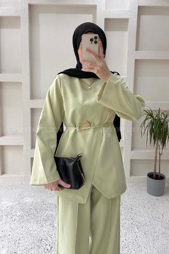 Mint Green Neckband Long Arm Elastan Polyester Regular Trousers Comfortable Suit