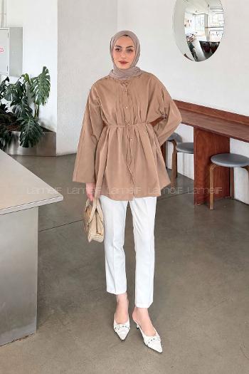 Soft Brown Crew Neck Long Arm Cotton Unprinted Shirt