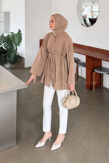 Soft Brown Crew Neck Long Arm Cotton Unprinted Shirt