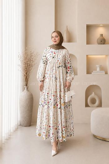 Lamelif Çiçek Baskılı Tesettür Elbise
