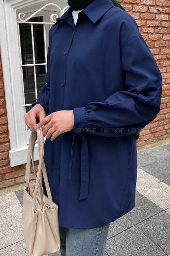 Lamelif Kol Detaylı Gömlek Lacivert