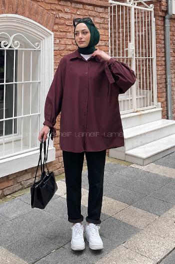 Lamelif Kol Detaylı Gömlek Mürdüm
