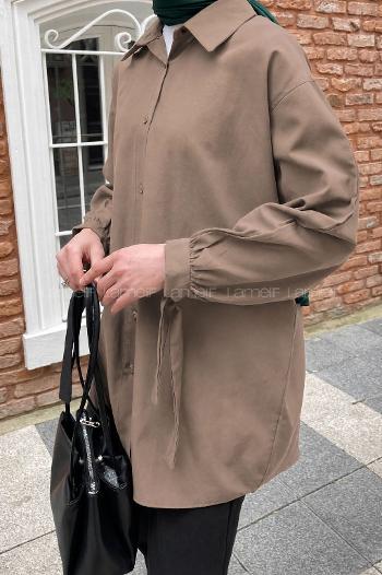 Lamelif Kol Detaylı Gömlek Soft Kahve