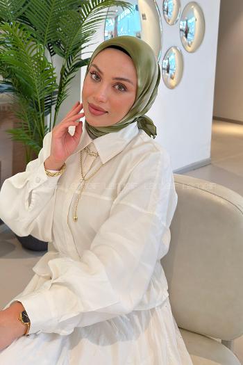 Lamelif Batik Desen Soft Eşarp Haki