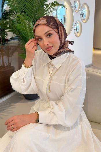 Lamelif Gül Desen Soft Eşarp Acı Kahve