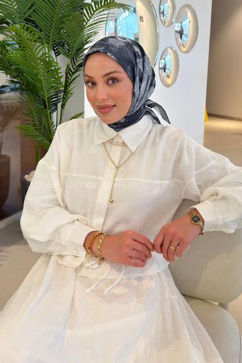 Lamelif Gül Desen Soft Eşarp Antrasit