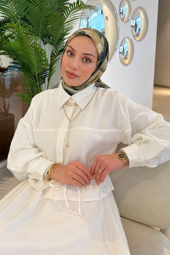 Lamelif Gül Desen Soft Eşarp Haki