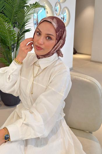 Brown With Milk Cotton Fabric Striped Straight Printed Scarf