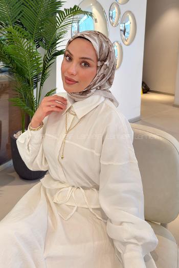 Lamelif Lotus Desen Soft Eşarp Bej