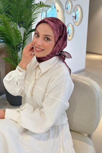 Lamelif Lotus Desen Soft Eşarp Koyu Bordo