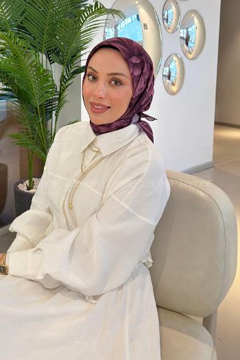 Lamelif Lotus Desen Soft Eşarp Mürdüm