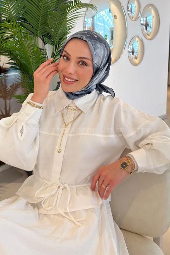 Lamelif Bohem Çiçek Desen Soft Eşarp Antrasit