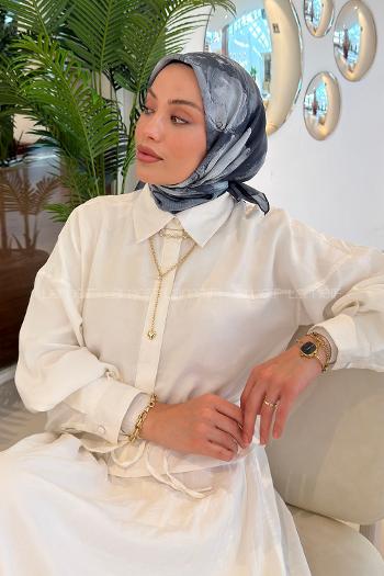 Lamelif Bohem Çiçek Desen Soft Eşarp Antrasit