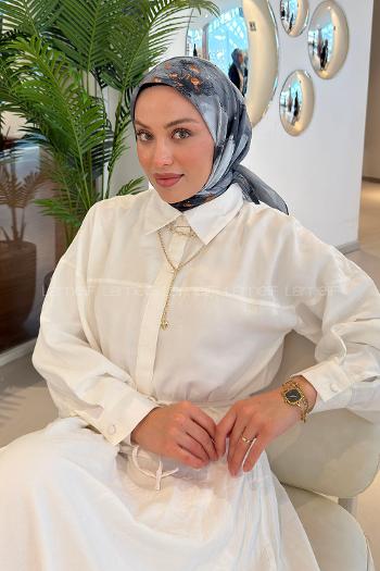 Lamelif Bohem Çiçek Desen Soft Eşarp Füme