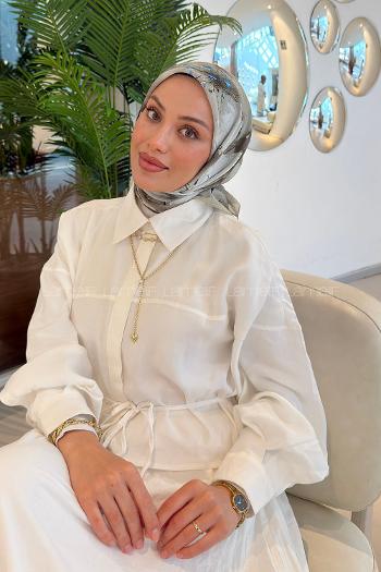Lamelif Bohem Çiçek Desen Soft Eşarp Koyu Bej