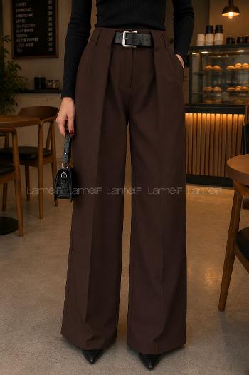 Lamelif Kemerli Palazzo Pantolon Acı Kahve