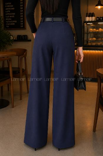 Lamelif Kemerli Palazzo Pantolon Lacivert