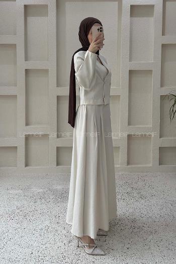 Lamelif Crop Ceket-Etek Takım Taş Rengi