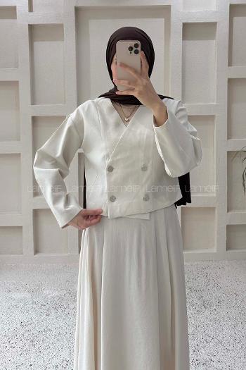 Lamelif Crop Ceket-Etek Takım Taş Rengi