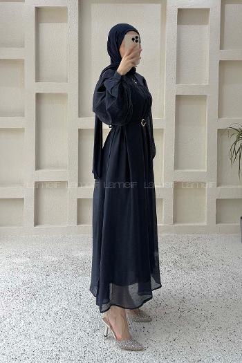 Navy Blue Crew Neck Cotton Unprinted Dresess