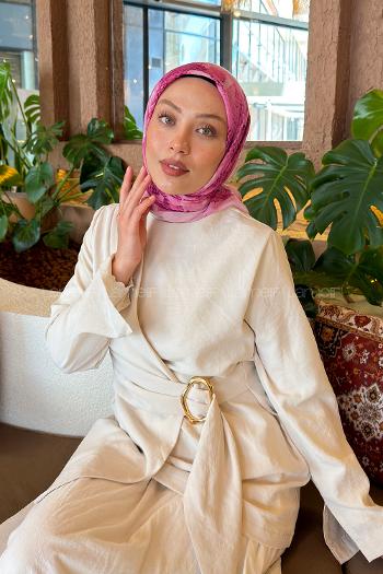 Lamelif Gül Desen Soft Eşarp Şeker Pembe