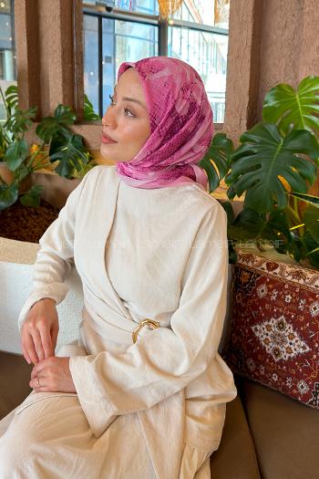 Lamelif Gül Desen Soft Eşarp Şeker Pembe