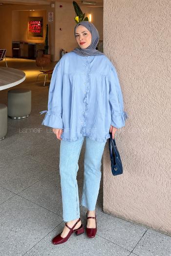 Lamelif Fırfır Detaylı Gömlek Bebe Mavisi